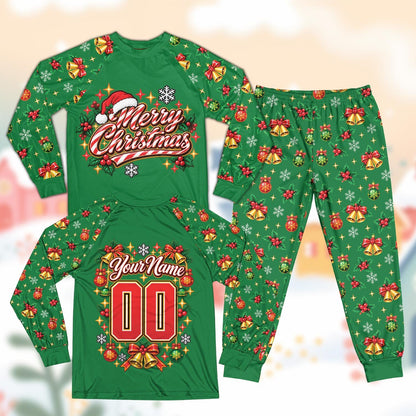 Green back view showing the custom name and number framed by a Christmas wreath
