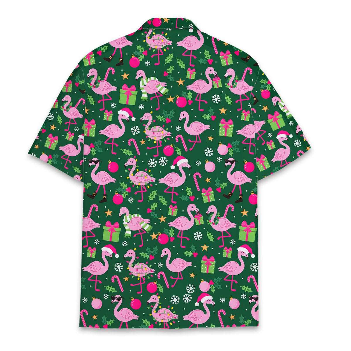 Back view showing the all over holiday print on the pajama set