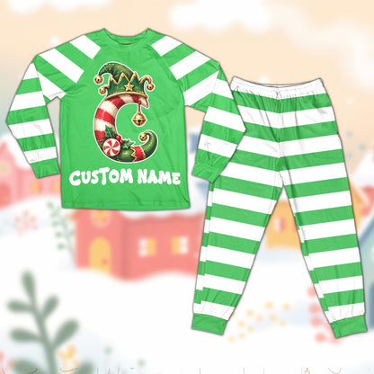 Green front view of the personalized matching xmas family pajamas