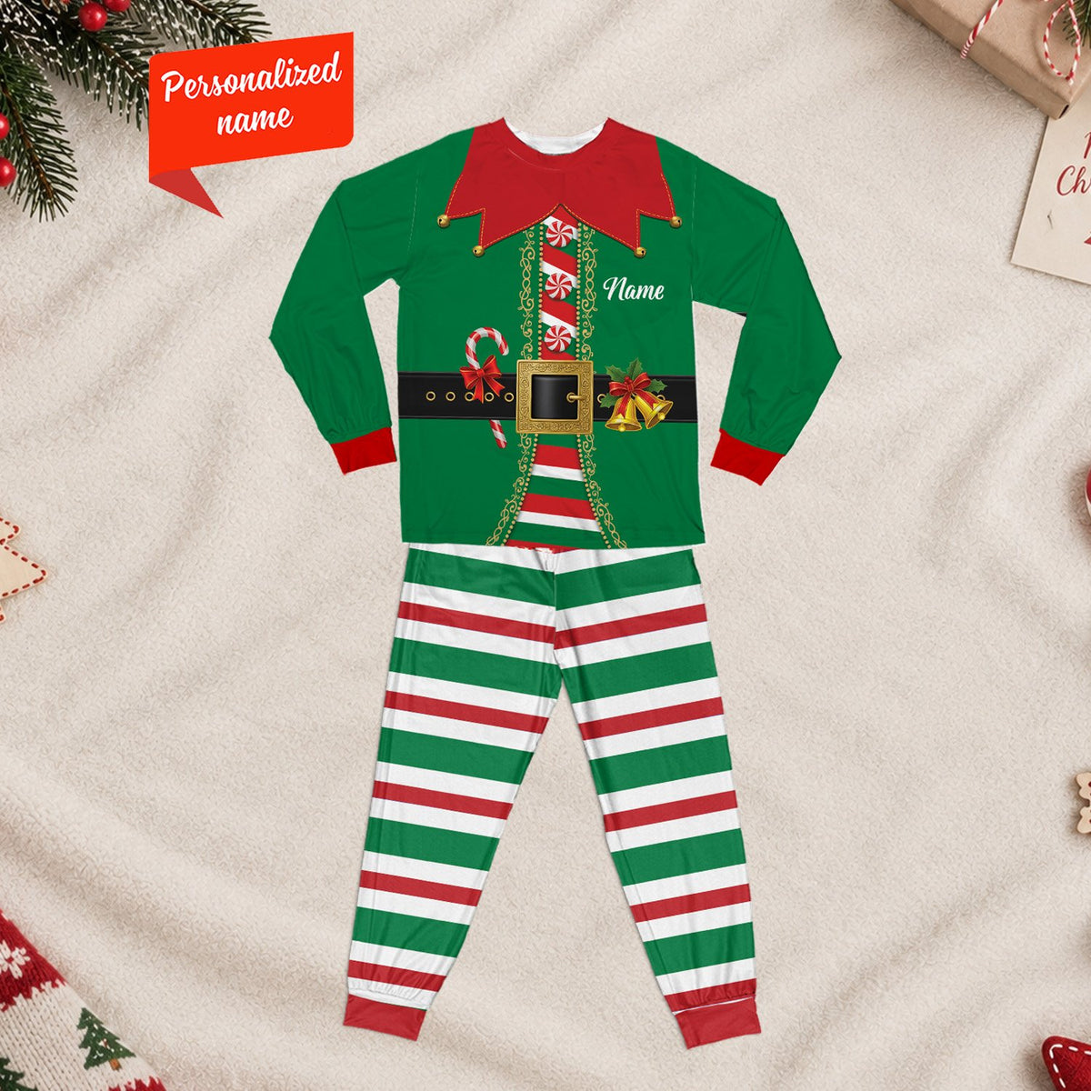Another front angle of the personalized christmas pajama set
