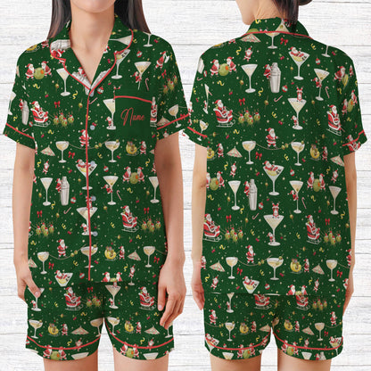 Green personalized christmas pajama set with custom name and number