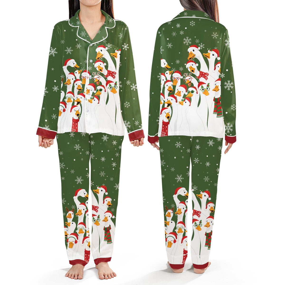 Green christmas pajama set full matching outfit with duck design
