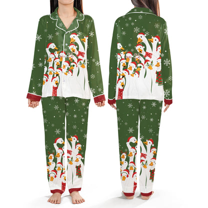 Green christmas pajama set full matching outfit with duck design