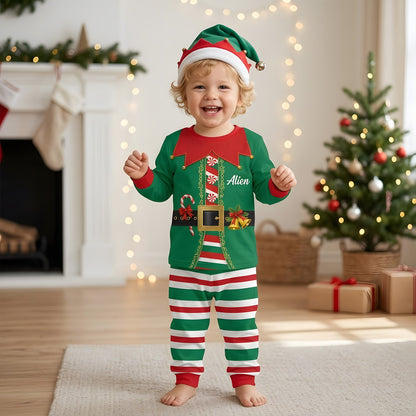 Lifestyle shot of the family matching xmas pajamas during the holidays