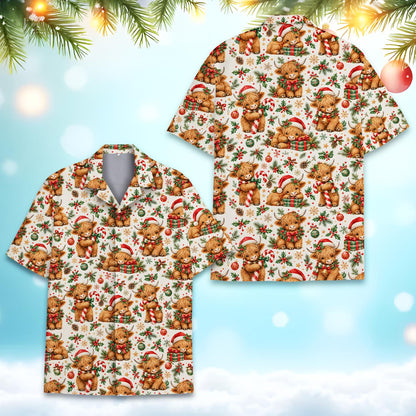 Front view of the Christmas highland cow pajama set