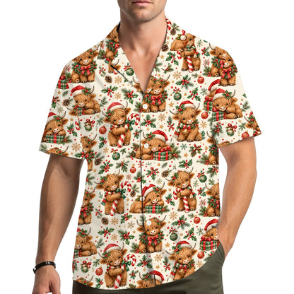 Close-up lifestyle view of the Highland cow matching family pajamas