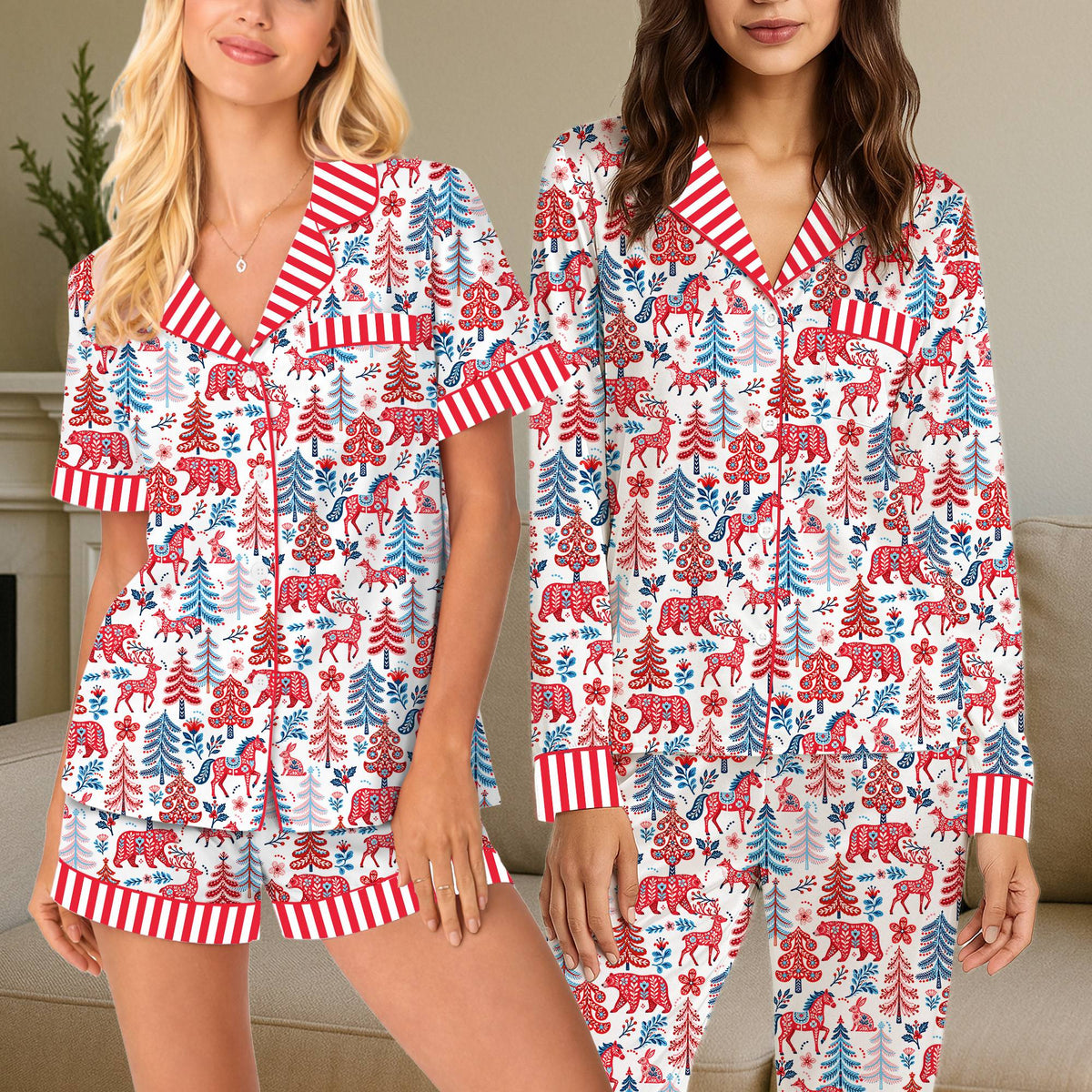 Third lifestyle view of the matching family xmas pajamas