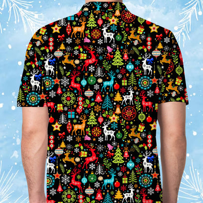 Christmas pajama set featuring festive holiday pattern, back view