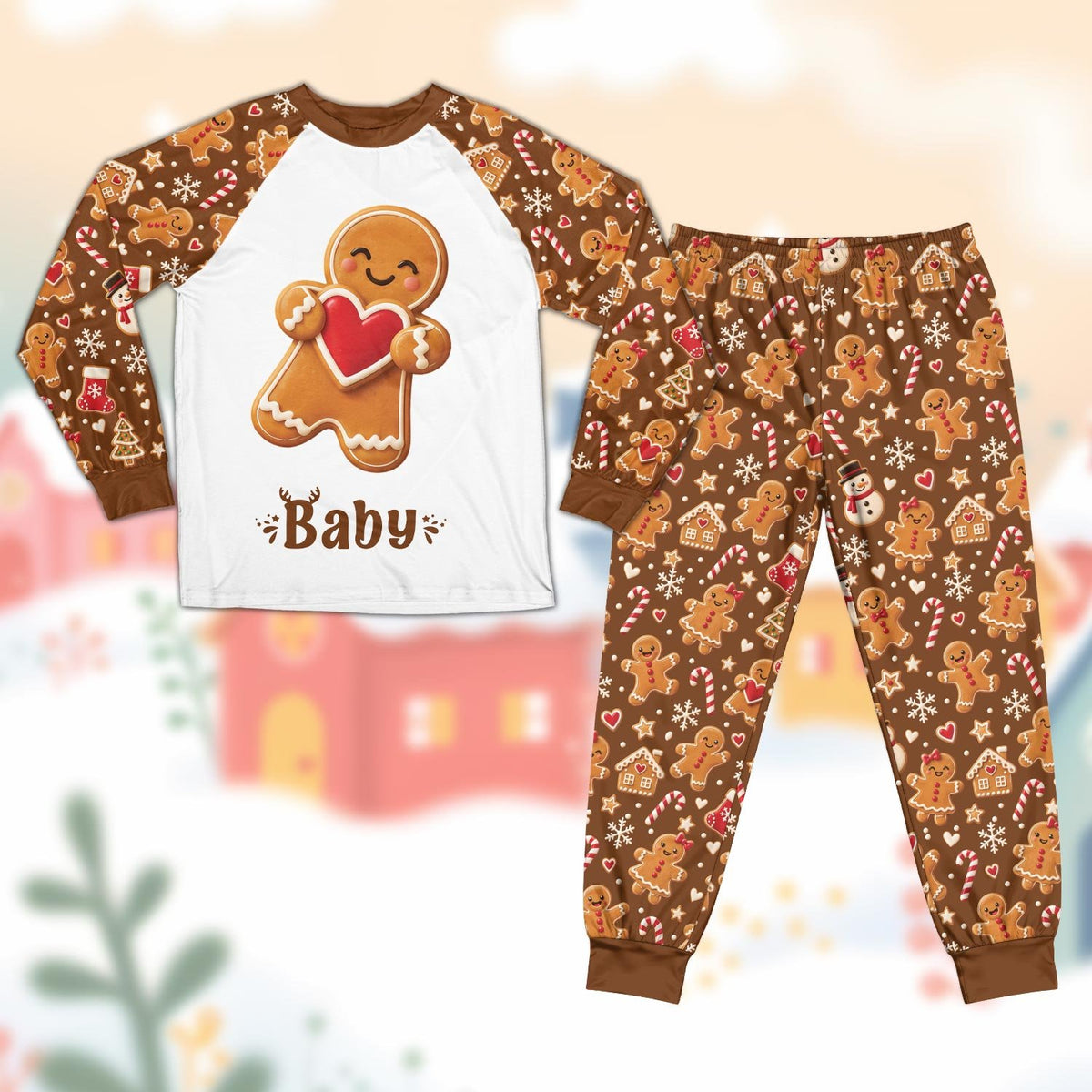Close up front view of the matching family pajamas holiday top