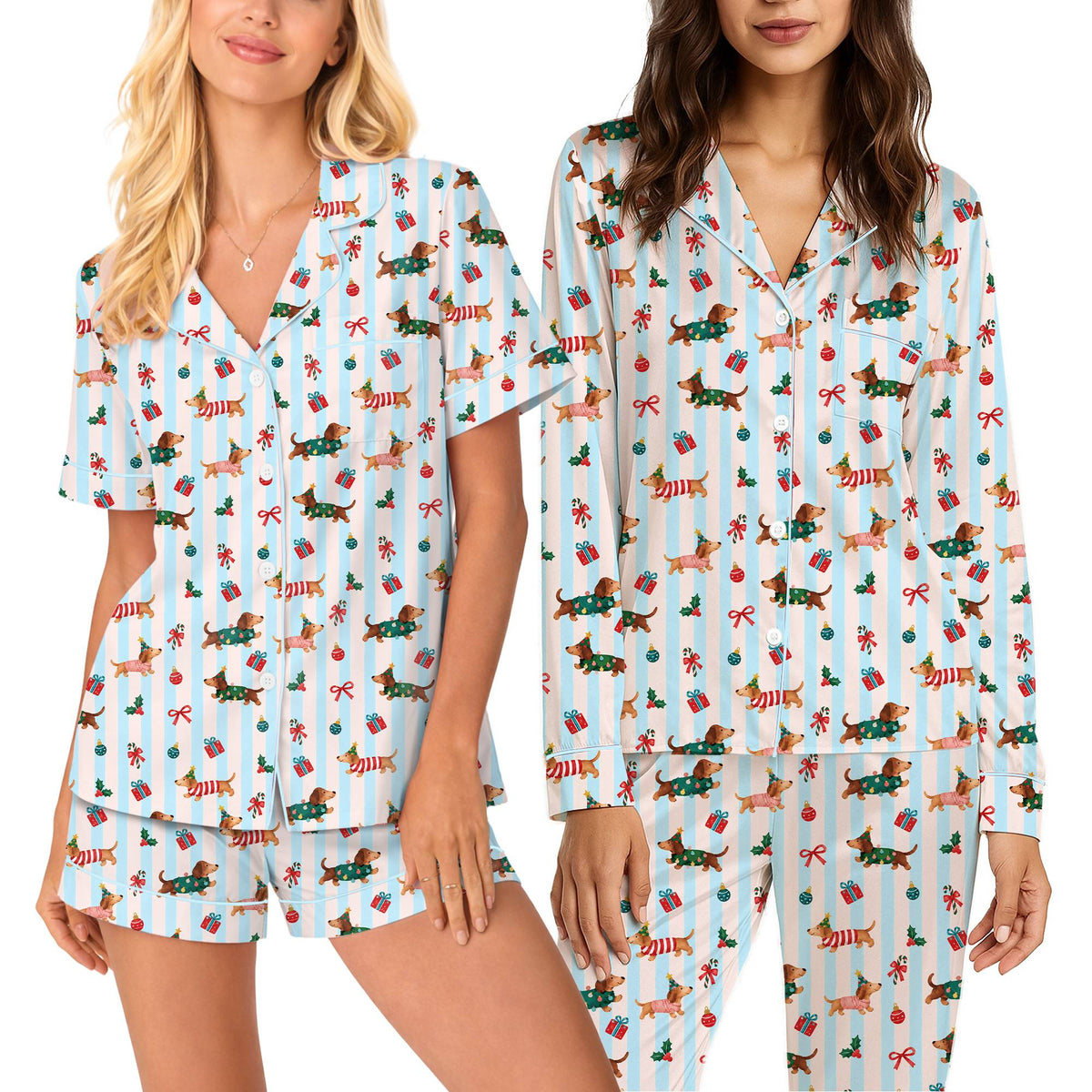 Close up front view of the holiday matching family pajamas top