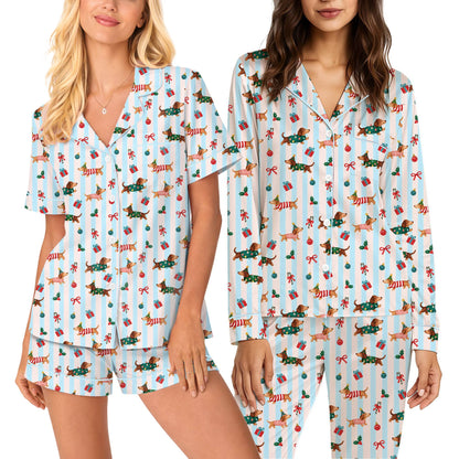 Close up front view of the holiday matching family pajamas top