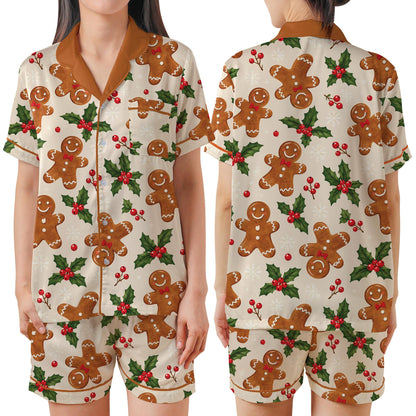 Alternate front view of the festive christmas pajama set top