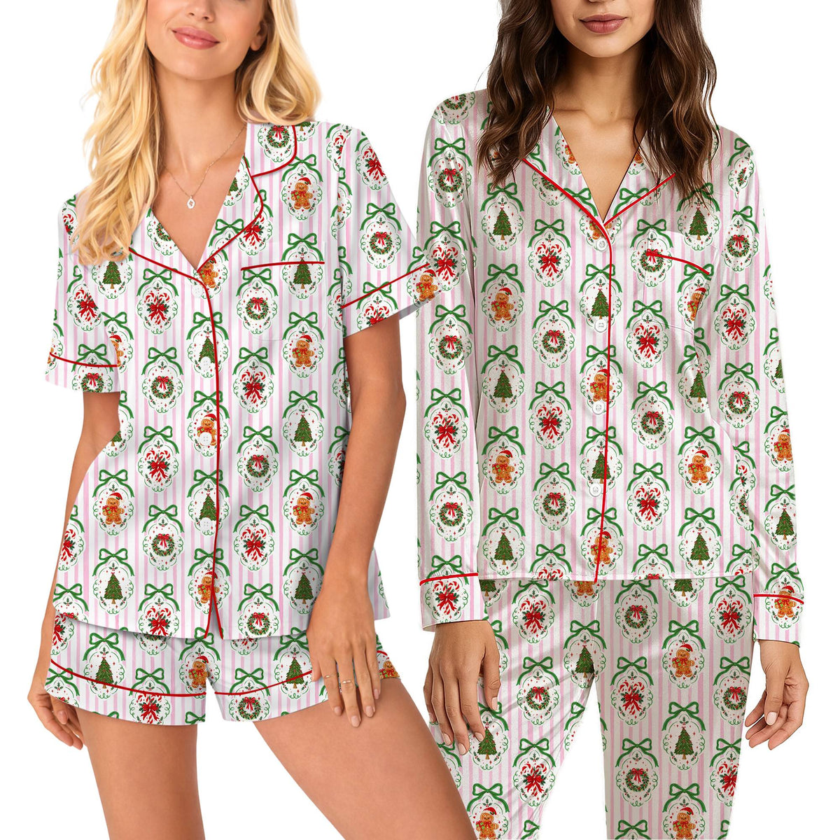 Close-up front view of the custom name on the pajama set