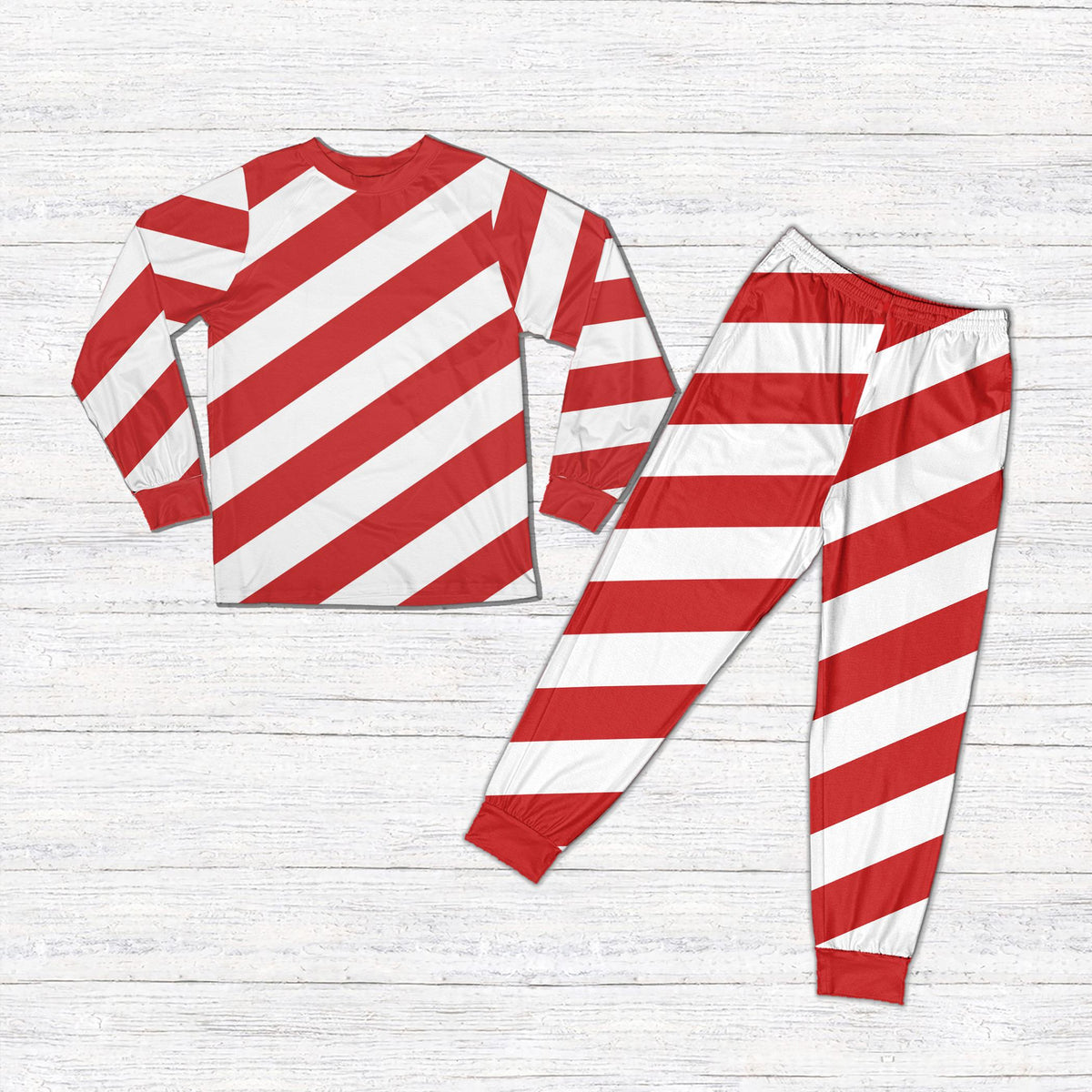 Multicolor candy cane stripe christmas pajama set, front view