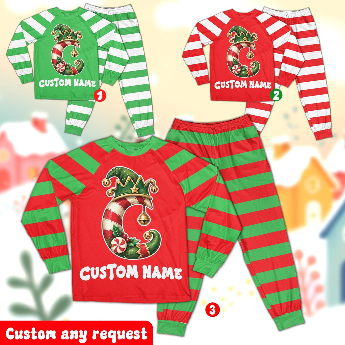 Multicolor front view of the custom family matching xmas pajamas
