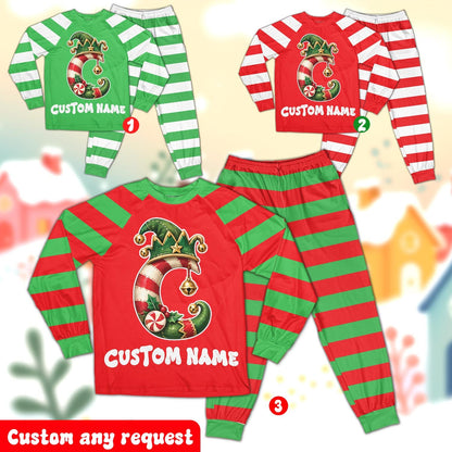 Multicolor front view of the custom family matching xmas pajamas