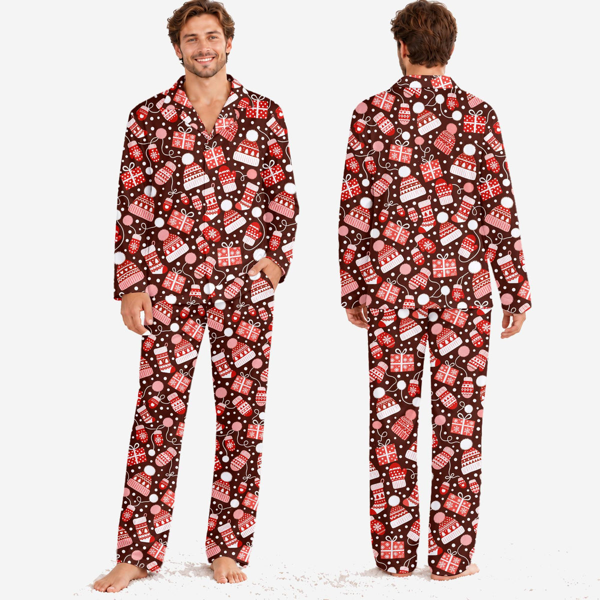 Alternate front view of the multicolor winter holiday pajama set