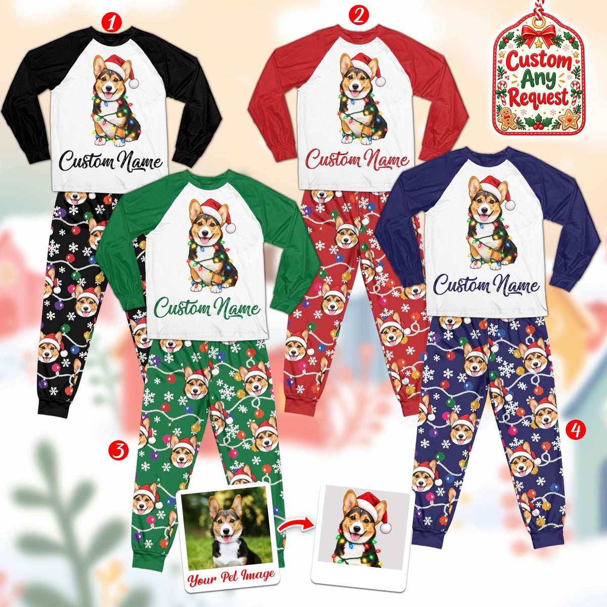 Personalized multicolor matching family outfits sleepwear, front view