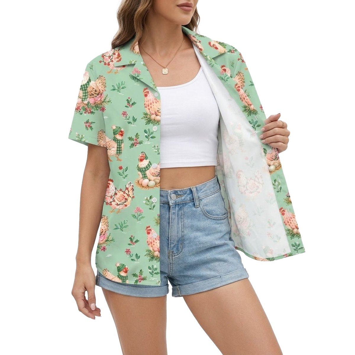 Additional front view of the matching holiday family pajamas in light green