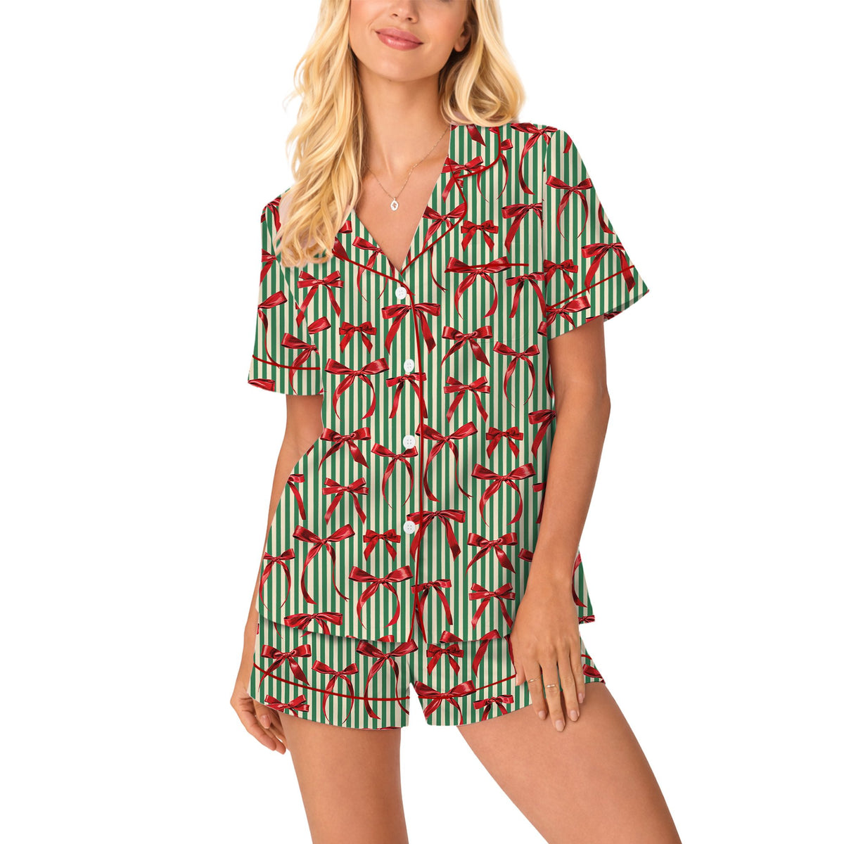 Front view of the holiday pajama set for families.