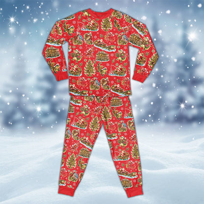 Multicolor christmas pajama set with vibrant Southern print, front view