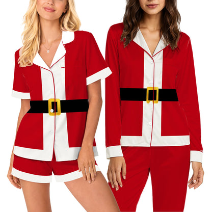 Matching family christmas pajama set featuring various holiday patterns, front view 8
