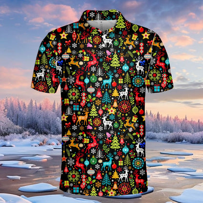 Christmas pajama set featuring festive reindeer and trees pattern, main view
