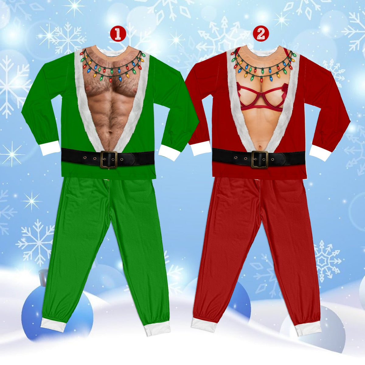 Front view of the funny matching family christmas pajama set