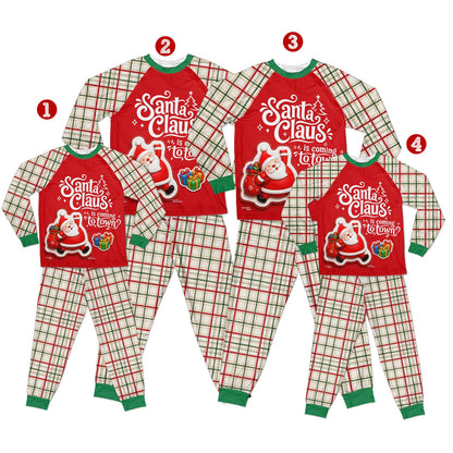 Matching family christmas pajama set featuring Santa Claus graphic, main view