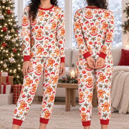 Lifestyle view of the family matching holiday pajamas being worn together