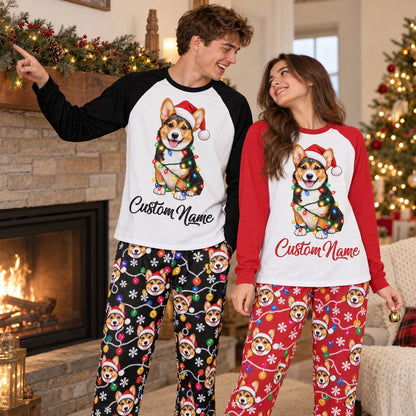 Group wearing personalized christmas pajama sets in a holiday lifestyle setting