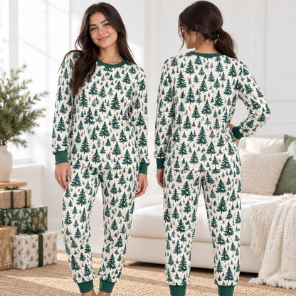 Lifestyle view of a family wearing the matching xmas family pajamas
