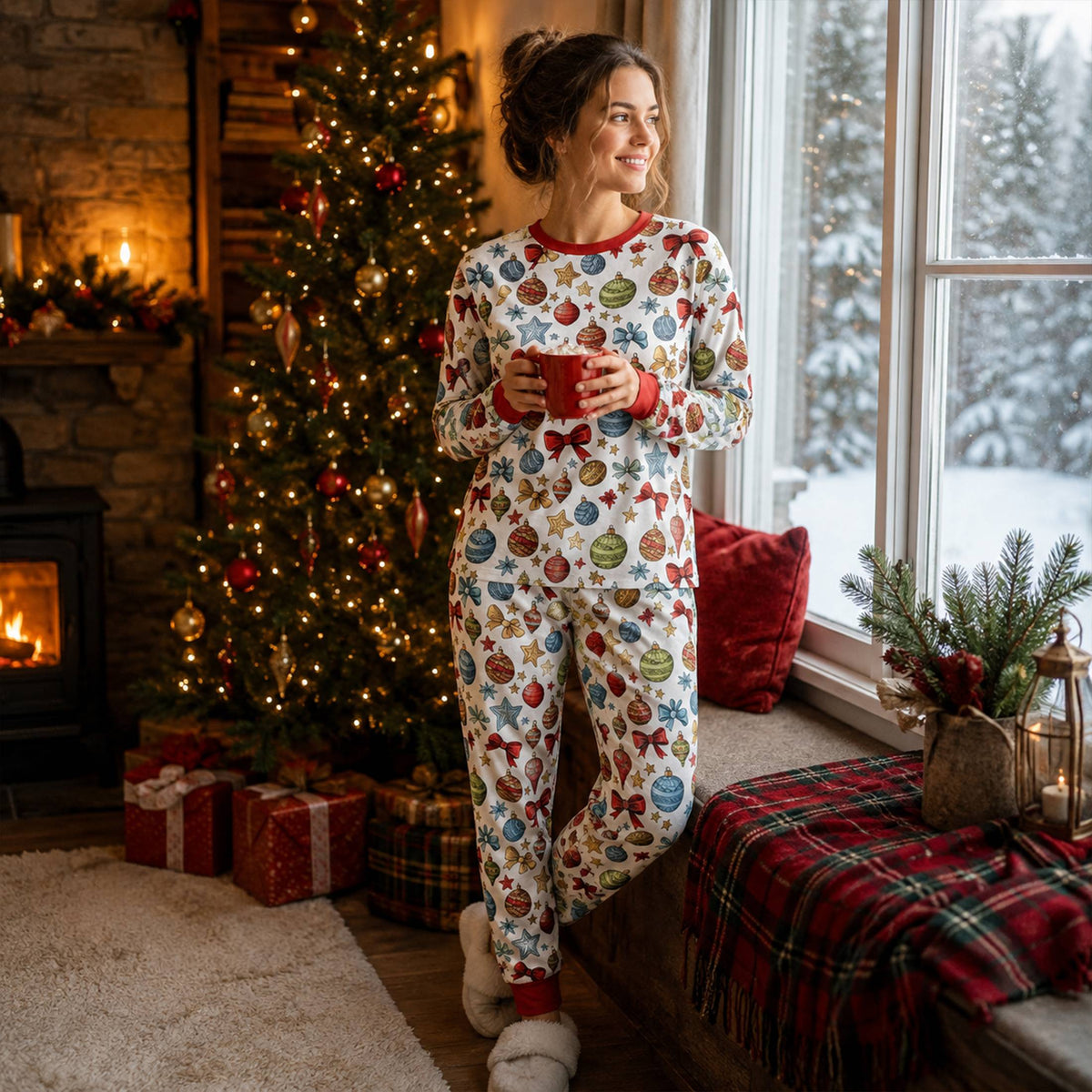 Another lifestyle view of the christmas pajama set