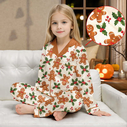 Lifestyle view of adults enjoying cozy moments in the holiday matching pajamas