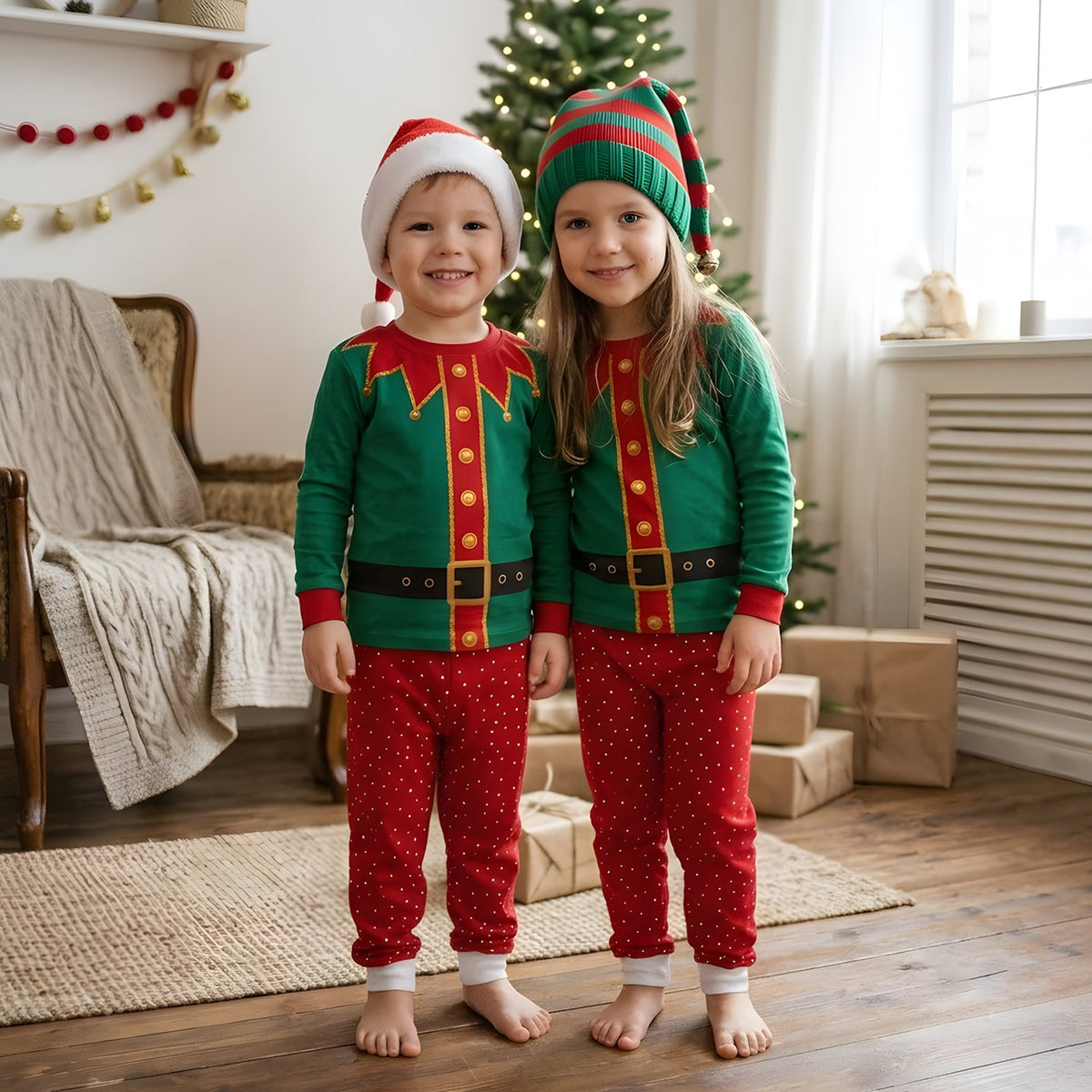 Close-up lifestyle shot of the humorous adult Santa pajama design