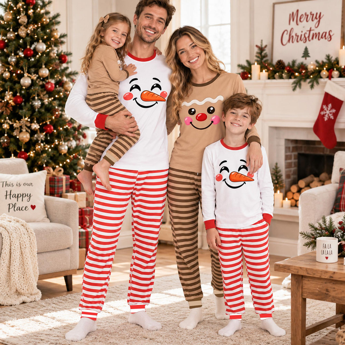 Family relaxing in matching xmas pajamas for family