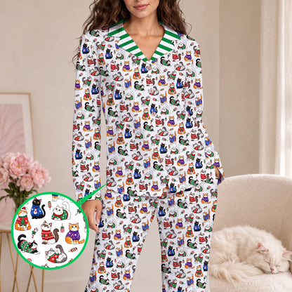 Lifestyle shot displaying the vibrant red, green, and white cat pattern