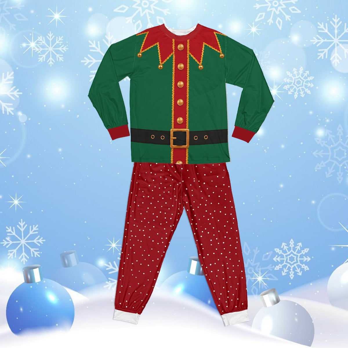 Family wearing the funny christmas pajama set in a festive holiday setting