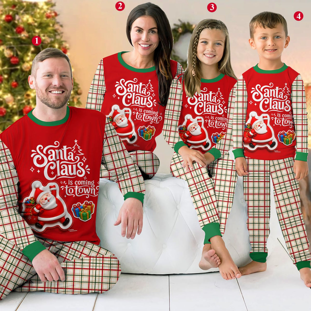 Lifestyle view of matching family christmas pajama set