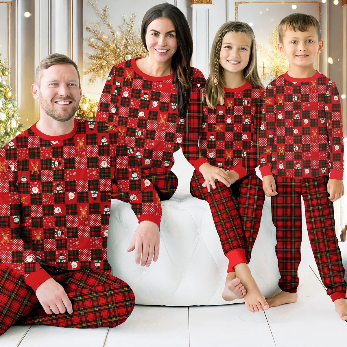 Lifestyle view of the family wearing their matching xmas pajamas family sets