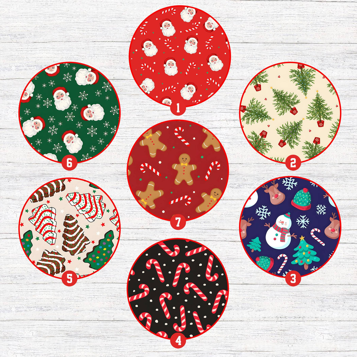 Other view showing the overall red and multicolor novelty pajama design
