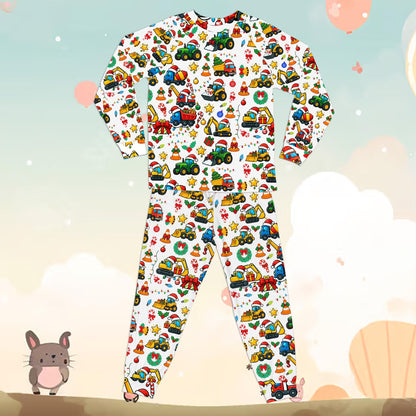 Other multi-color layout view of the construction theme holiday pajamas