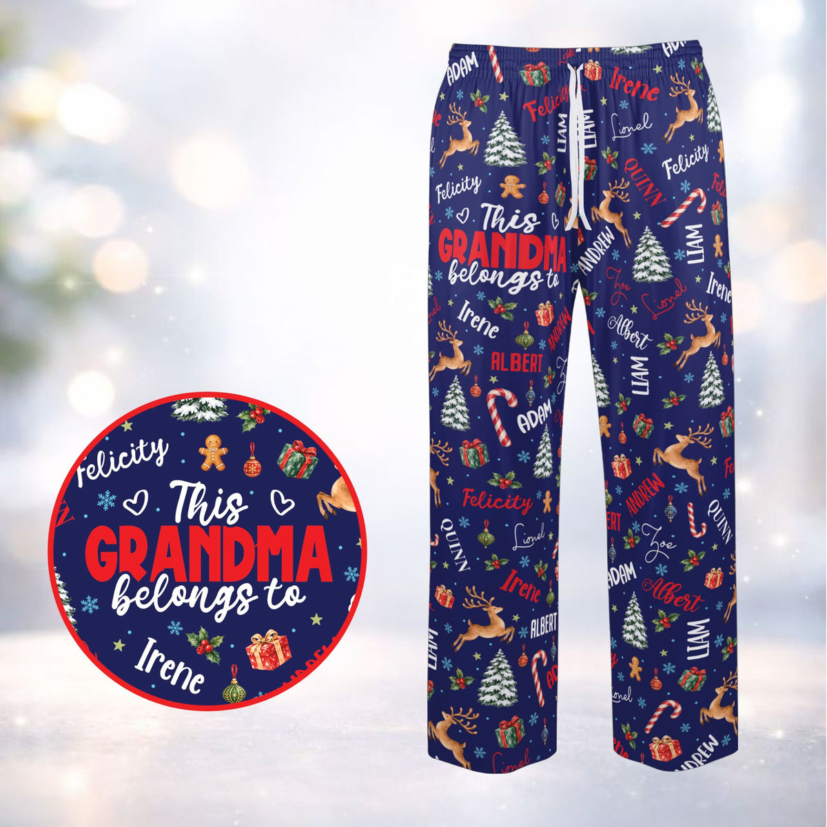 Navy blue variant of the holiday family matching pajamas