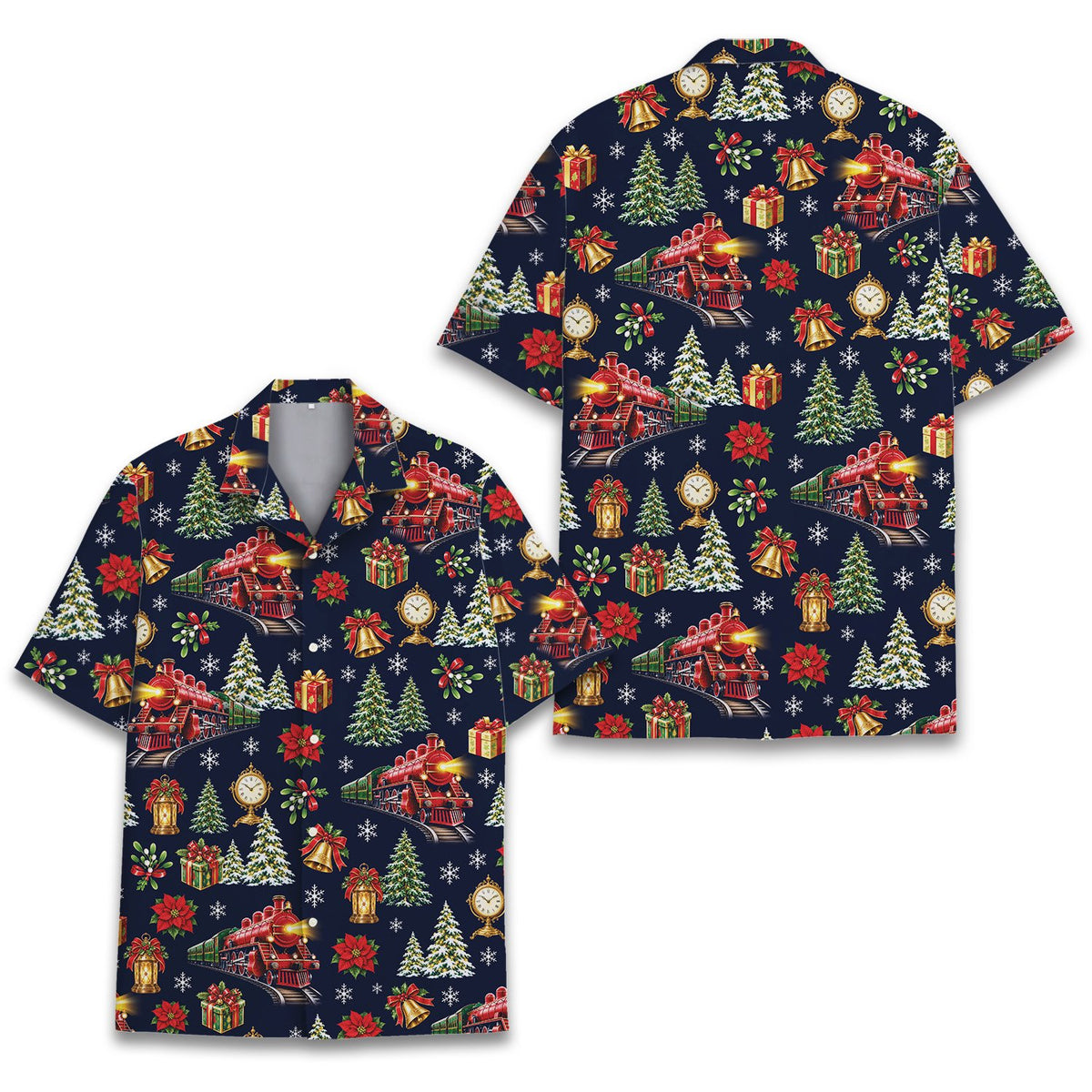 Detailed pattern view of the navy christmas pajama set