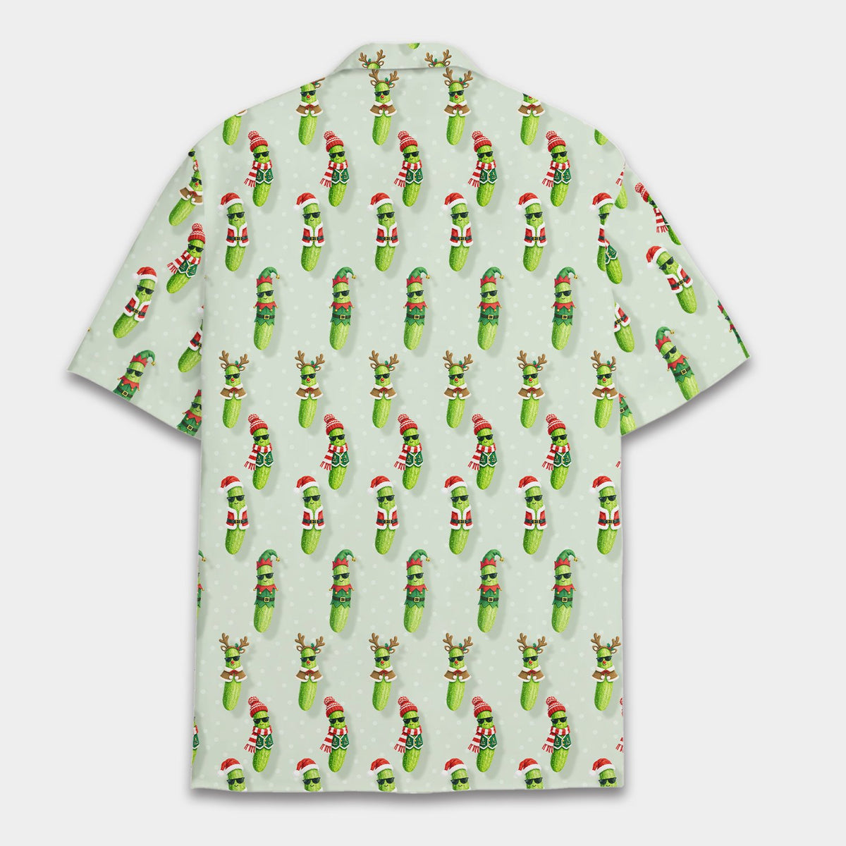 Back view of the light green christmas pickle pajama set top