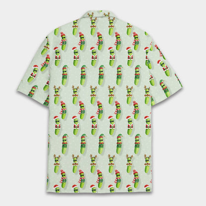 Back view of the light green christmas pickle pajama set top