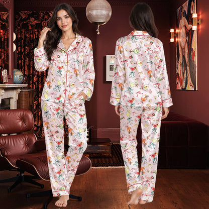 Matching xmas family pajamas in pink, front view 5