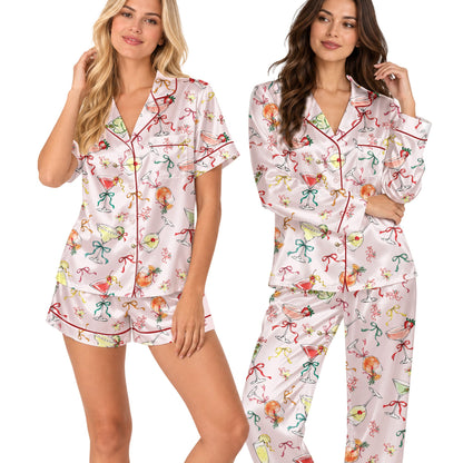 Pink christmas pajama set front view 7