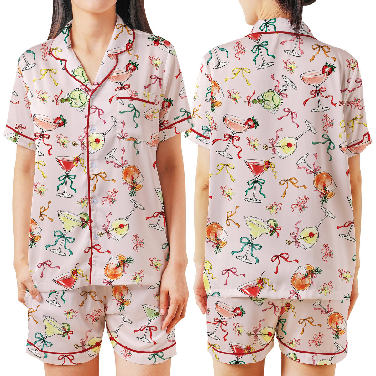 Matching christmas pajamas for family showing the watercolor aesthetic, front view