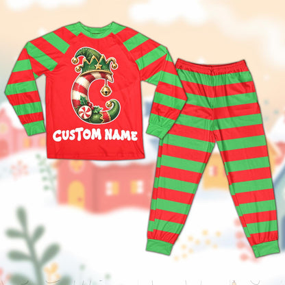 Red front view of the personalized holiday pajama set